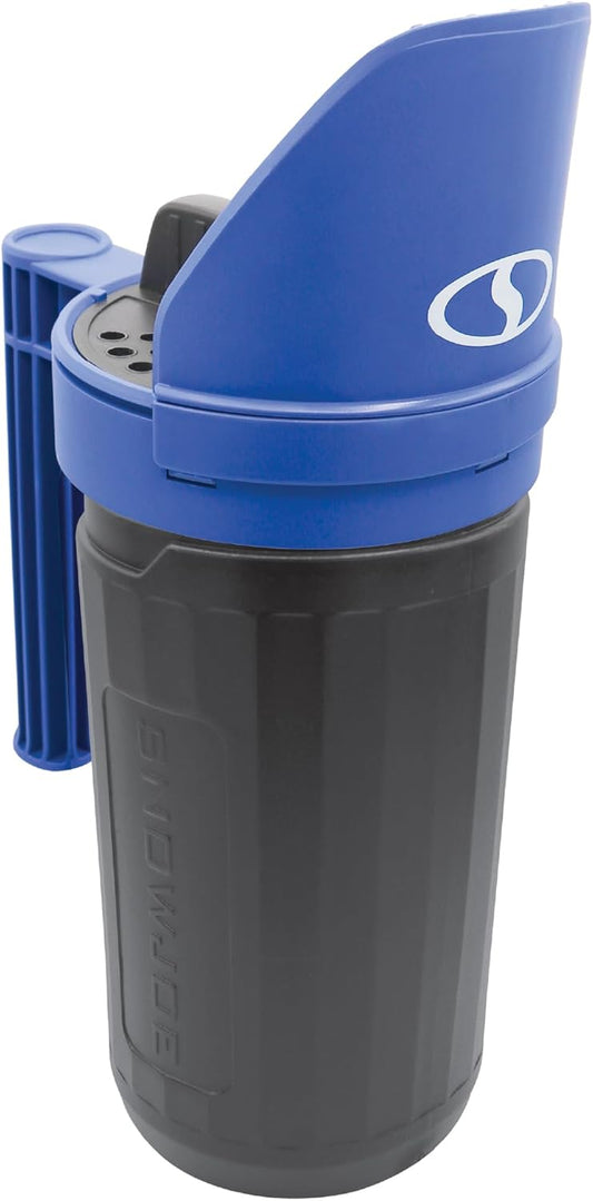 Snow Joe SJSPD1 Handheld All-Season Multi-Purpose Spreader, 5 lbs, w/Adjustable Dial Flow Control, for Ice Melt, Grass Seed and More, Blue/Black